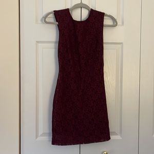 XS Maroon A Line Lace Floral Evening Dress
